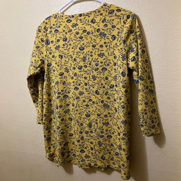 J. Jill Women's Yellow Floral 100% Pima Cotton 3/4 Sleeve Scoop Neck Tee Size XS - Picture 2 of 5